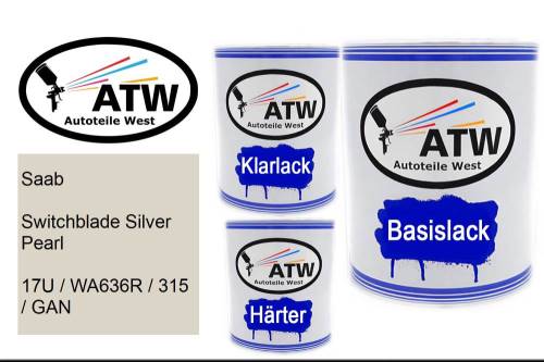 Saab, Switchblade Silver Pearl, 17U / WA636R / 315 / GAN: 1L Lackdose + 1L Klarlack + 500ml Härter - Set, von ATW Autoteile West.